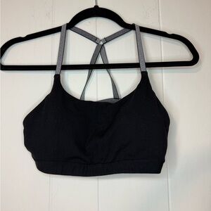 ATHLETA Black Yoga Sports Bra with Metallic Silver Crisscross Straps